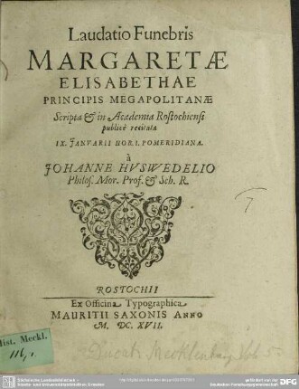 Laudatio Margarethae Elisabethae principis Megapolitanae