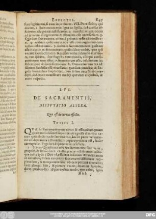 LVI. De Sacramentis, Disputatio Altera. Quae est de eorum effectu.