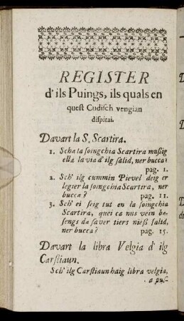 Register d' ils Puings, ils quals en quest Cudisch vengian dispitai.