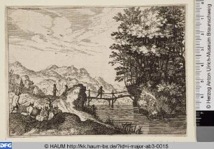 Rinderherde und Holzbrücke