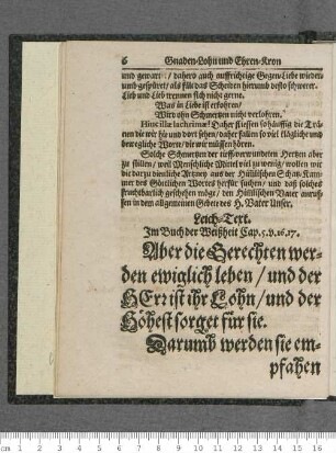 Leich-Text. Im Buch der Weißheit Cap. 5. v. 16. 17.