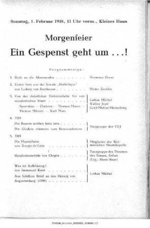 Morgenfeier Ein Gespenst geht um ...!