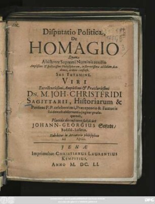 Disputatio Politica, De Homagio