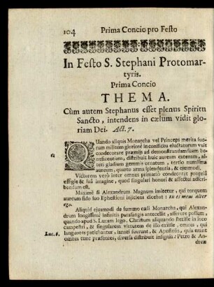 In Festo S. Stephani Protomartyris. Prima Concio.
