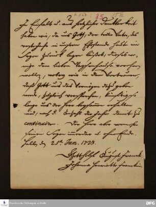 Brief von Gotthilf August Francke und Johanna Henriette Francke.