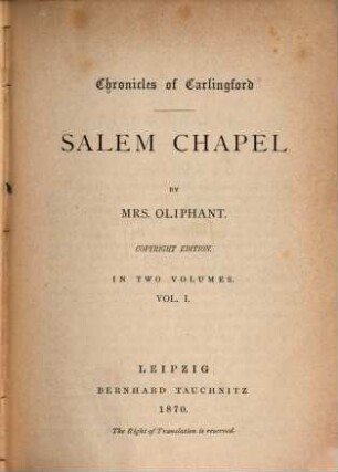 Salem chapel : in two volumes, 1