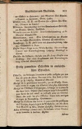 Fertig gewordene Schriften in ausländischen Sprachen.