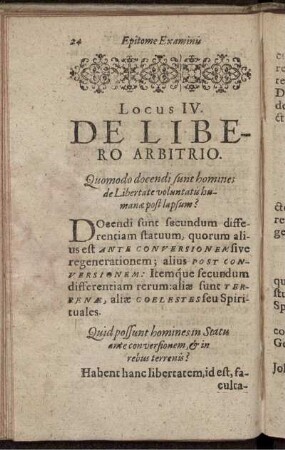 Locus IV. De Libero Arbitrio