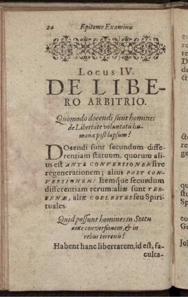 Locus IV. De Libero Arbitrio