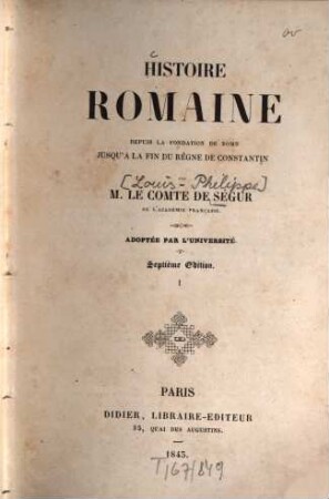 Histoire romaine depuis la fondation de Rome jusqu'à la fin du règne de Constantin. 1