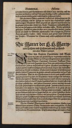 Die Marter der H. H. Martyrern/ Crispini und Crispiniani ...