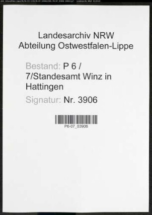 Sterberegister Standesamt Winz in Hattingen