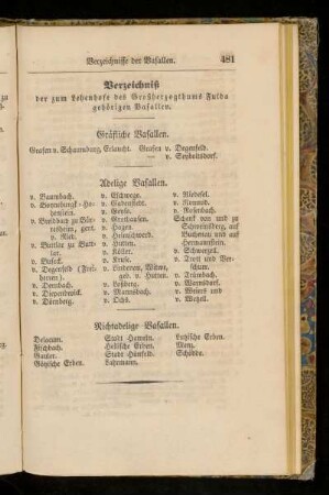 Verzeichnis der zum Lehenhofe des Großherzogthums Fulda gehörigen Vasallen.