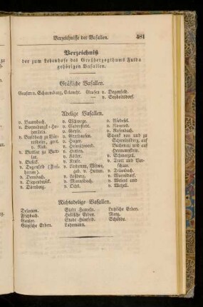 Verzeichnis der zum Lehenhofe des Großherzogthums Fulda gehörigen Vasallen.
