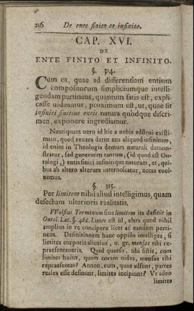 Cap. XVI. De Ente Finito Et Infinito.