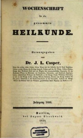 Wochenschrift für die gesammte Heilkunde, 1850