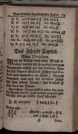 Das Zehende Capitel. Vom Dividiren.