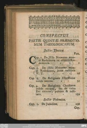 Conspectus Partis Quintae Praenotionum Theologicarum.