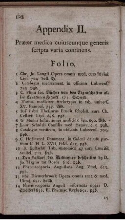 Appendix II. Praeter medica cuiuscunque generis scripta varia continens