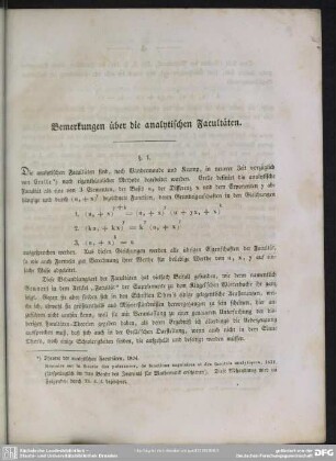 Bemerkungen über die analytischen Facultäten