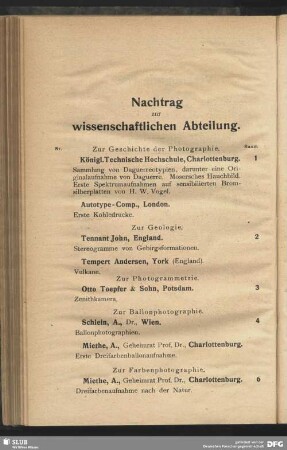 Nachtrag zur wissenschaftlichen Abteilung