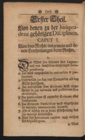 Caput. I. Von dem Rechte insgemein und denen Eintheilungen derer Rechte