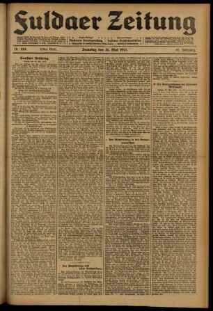 Erste Ausgabe vom Samstag, den 31. Mai 1913.