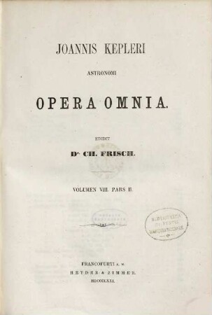 Joannis Kepleri astronomi opera omnia, 8,2