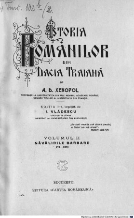 Istoria românilor din Dacia Traiană. 2, Năvălirile barbare : 270 - 1290