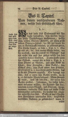 Das II. Capitel. Von denen verschiedenen Nahmen, welche diese Gesellschafft führt
