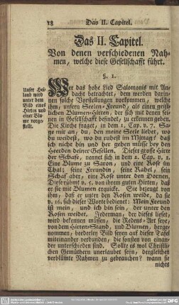 Das II. Capitel. Von denen verschiedenen Nahmen, welche diese Gesellschafft führt