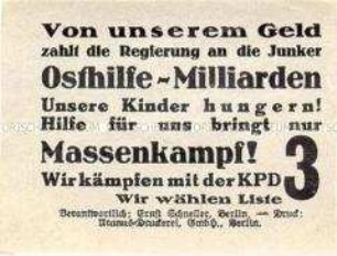 Klebezettel der KPD zur Reichstagswahl 1933