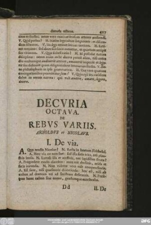 Decuria Octava. De Rebus Variis.