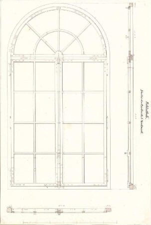 Gärtner, Friedrich von; München, Ludwigstr.; Staatsbibliothek - Fenster (Grundriss, Ansicht, Schnitt)