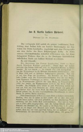 Aus D. Martin Luthers Bücherei