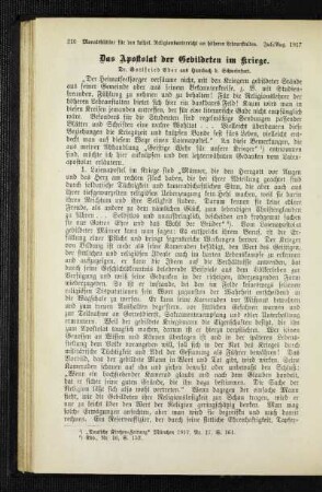 ¬Das¬ Apostolat der Gebildeten im Kriege