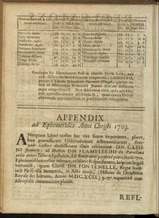 Apendix ad Ephemerides Anni Christi 1703