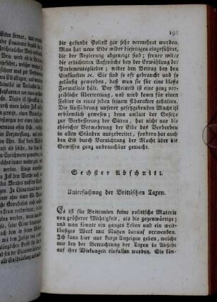Sechster Abschnitt. Unterschung der Brittischen Taxen.