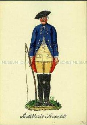 Uniformdarstellung, Fuhrknecht der Artillerie, Preußen, 1740.