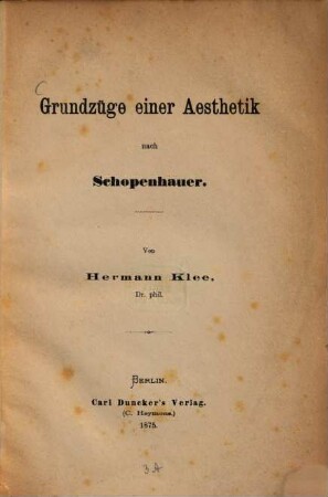 Grundzüge einer Aesthetik nach Schopenhauer