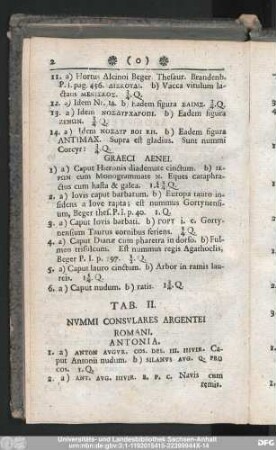 Tab. II. Nummi Consulares Argentei Romani.