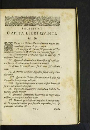 Incipivnt Capita Libri Qvinti.