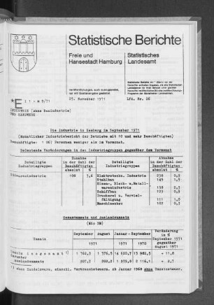 Die Industrie in Hamburg im September 1971 : Lfd. Nr. 26