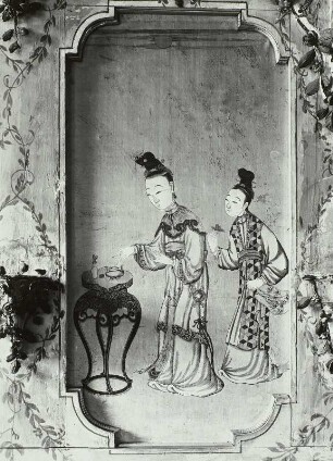 Niederwiesa-Lichtenwalde. Schloss Lichtenwalde (1722/1726, 1905/1906 Wiederaufbau nach Brand; G. Frölich). Chinesisches Zimmer. Detail: Wandbild