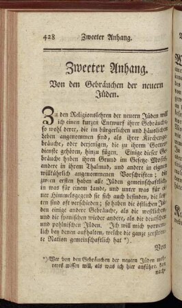 Zweeter Anhang. Von den Gebräuchen der neuern Jüden.