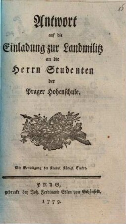 Antwort auf die Einladung zur Landmilitz an die Herren Studenten der Prager Hohenschule
