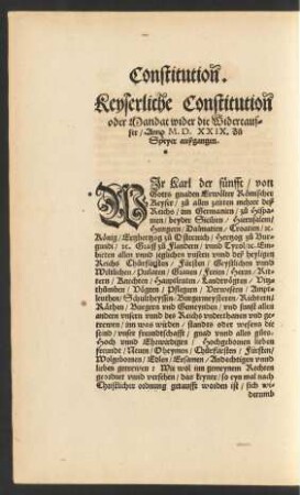 Keyserliche Constitution oder Mandat wider die Widertauffer ...