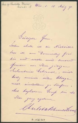 Brief an Unbekannt : 10.03.1891