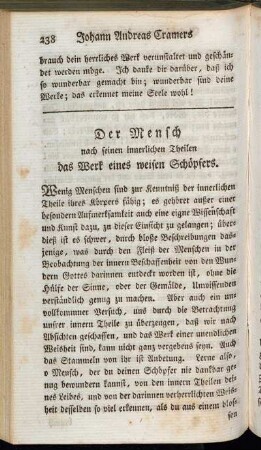 Der Mensch nach seinen innerlichen Theilen das Werk eines weisen Schöpfers.