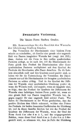 Zwanzigste Vorlesung. Die binäre Form fünften Grade.